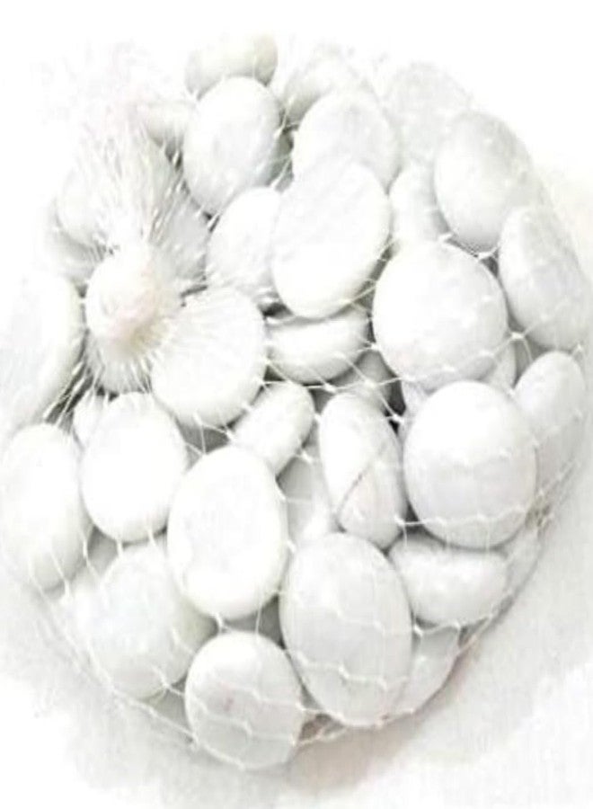 FULLFILLS Milky White Round Glass Pebbles Stone for Aquarium, Vase, Fountain, Table (White, 350 GM 40 pcs)